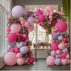 Hot Pink Purple Balloons Arch Kit, Double Stuffed Lavender Lilac Dusty Purple Pink Mauve Peach Coral Balloon Garland for Butterfly Birthday Wedding Baby Shower Tea Party Decorations