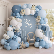 Dusty Blue White Balloon Arch, Dourble Stuffed Slate Light Baby Blue Balloons Garland for Birthday Wedding graduation Baby Shower Gender Reveal Party Boho Bridal Decoratioons