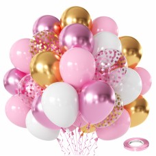 Pink and White Balloons Set, 60pcs 12inch Matte Light Pink White Metallic Pink Confetti Gold Latex Balloons with Pink Ribbon for Birthday Wedding Party Bridal Showers Baby Showers Decoration Pink and White Balloons Set, 60pcs 12inch Matte Light Pink White Metallic Pink Confetti Gold Latex Balloons with Pink Ribbon for Birthday Wedding Party Bridal Showers Baby Showers Decoration