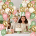 Sage Green Pink and Gold Balloons Set, Include 60pcs 12inch Dusty Pink Sand White Balloons And Metallic Gold Confetti Balloons with Pink Ribbon for Weddings Baby Showers Bridal Birthday Decoration