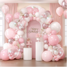 Pink and White Balloon Arch Kit, Pastel Balloon Garland with Dusty Light Metallic Pink Matte White Balloons and Clear Balloons for Birthday Bridal Shower Wedding Party Decorations Pink and White Balloon Arch Kit, Pastel Balloon Garland with Dusty Light Metallic Pink Matte White Balloons and Clear Balloons for Birthday Bridal Shower Wedding Party Decorations