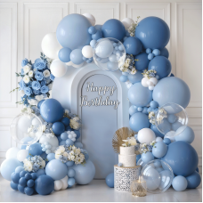 Dusty Blue Balloon Arch Kit, Pastel Blue Balloons with Navy Dusty Light Blue White Balloons Garland and Clear Balloons for Birthday Wedding Party Bridal Shower Graduation Decoration