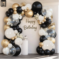 Black Gold Balloon Arch Kit, Matte Black Sand white Balloons Garland with Chrome Gold and Clear Balloons for Birthday Party Graduation Wedding New Year Eve Decorations