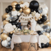 Black Gold Balloon Arch Kit, Matte Black Sand white Balloons Garland with Chrome Gold and Clear Balloons for Birthday Party Graduation Wedding New Year Eve Decorations