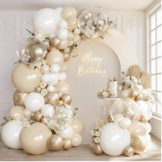 White and Gold Balloon Arch Kit, Gold and White Balloon Garland with White Gold Sand Balloons for Wedding Bridal Shower Birthday Party Decorations White and Gold Balloon Arch Kit, Gold and White Balloon Garland with White Gold Sand Balloons for Wedding Bridal Shower Birthday Party Decorations