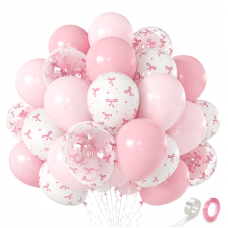 Pink Bow Balloons, 60pcs 12in Light Pink Clear White Latex Balloon with Bows and Bow Balloons Pink for Birthday Bachelorette Coquette Party Girl Shower Wedding Decorations Pink Bow Balloons, 60pcs 12in Light Pink Clear White Latex Balloon with Bows and Bow Balloons Pink for Birthday Bachelorette Coquette Party Girl Shower Wedding Decorations