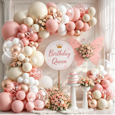Dusty Pink White Beige Gold Balloons arch kit, Confetti, Latex, Party Decor